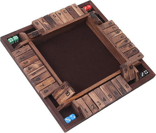 GSE Games & Sports Expert 1-4 Player Wooden Shut The Box Dice Board Game with 8 Dice. 4-Way 10 Numbered Shut The Box Set of Popular English Pub Board Game - Walnut
