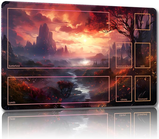 Playmat for MTG, with Free Storage Bags,Game Mat 24 x 14 inches, TCG and Board Game Mat for Cards,Mousepad Desk Mats (Mountain-Auxiliary Combat)