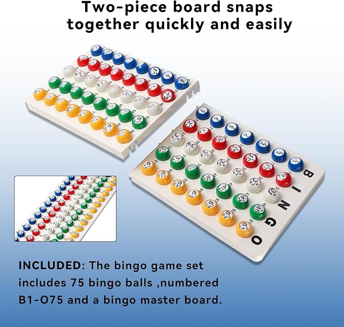GSE Games & Sports Expert Bingo Master Board & 7/8" Multi-Color Balls, White Bingo Calling Board for Parties, Large Groups, Family Game Night