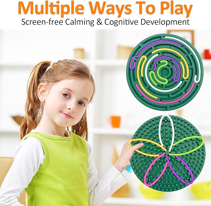 Sensory Activity Board for Kids and Adults, Double-Sided Silicone Fidgets Toys - Silent, No Mess, for Calming, Stress Anxiety, ADHD&Autism - Includes Portable Travel Bag & 12 Strings, Spruce