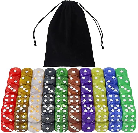 100 Pieces 16mm Opaque Acrylic Game Dice for Board Games, Dice Games, Math Games, with a Black Velvet Pouch, 10 Colorsoard Games Dice Games