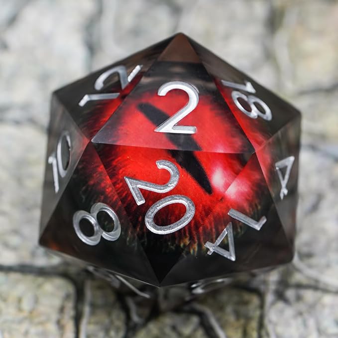Dungeons and Dragons DND Dice D20, Moving Eyeball Liquid Core Dice Set D&D 33MM Oversized D20 Single Sharp Edge Resin dice with Gift Case, Polyhedral Dice for Role Playing Game