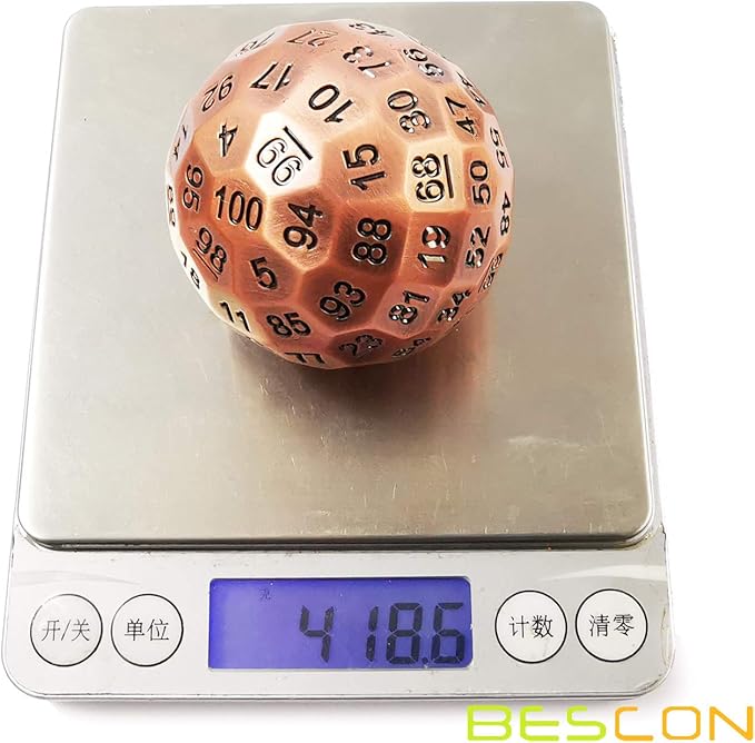 Bescon Solid Metal 100 Sided Dice, Game Dice D100, Giant Polyhedral Metal 100 Sides Dice 50MM in Diameter (1.97in), Ancient Copper