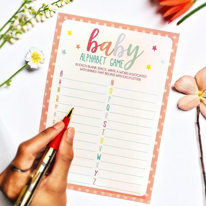 Exciting Multicolor Paper Party Games - 5" x 7" (Pack of 24) - Perfect for Baby Showers, Announcements, Birthdays & Gender Reveal, ABC