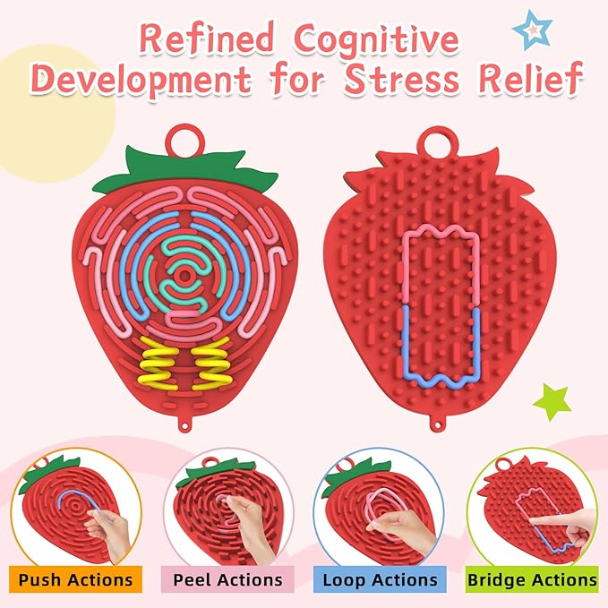 Silicone Sensory Activity Board,Double-Sided Busy Board for Fine Motor Skill,Fidget Toy for Calming, Stress, Anxiety, ADHD , Autism , Silent, No Mess , Kids 3+ & Adults(Strawberry,Red)