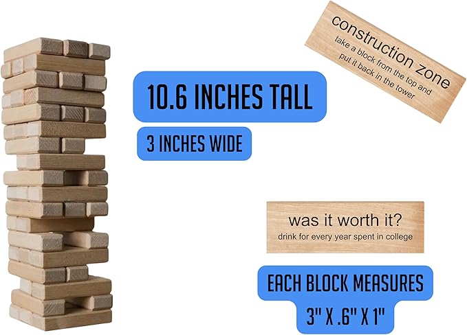 Block Party Adult Game Tumbling Tower ™ - Party Game - 54 Hilarious and Unique Blocks - with Different Dares, Challenges, Mini-Games