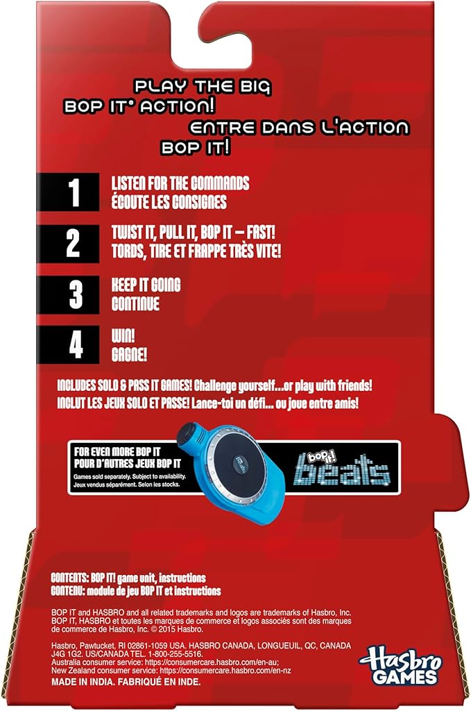 Hasbro Gaming Bop It! Micro Series Electronic Game for 1 or More Players, Classic Bop It! Gameplay in a Compact Size, Fun Party Game for Kids Ages 8+