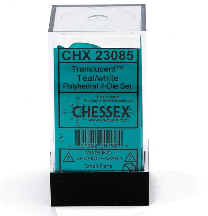 Chessex Polyhedral 7-Die Translucent Dice Set - Teal (d4, d6, d8, d10, d12, d20 & d00)