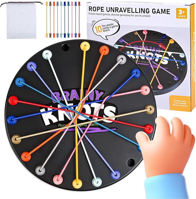 Brainy Knots Game, Twisted Rope Puzzle, Interactive Puzzle for Kids and Families, Brainy Knots Rope Untangling Game (Black V2)