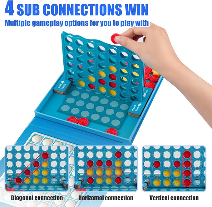 4 in a Row Game for Kids 3-8 - Perfect Travel Toy for Toddlers - Fun Road Trip & Airplane Activity - Camping Game Essentials for Kid
