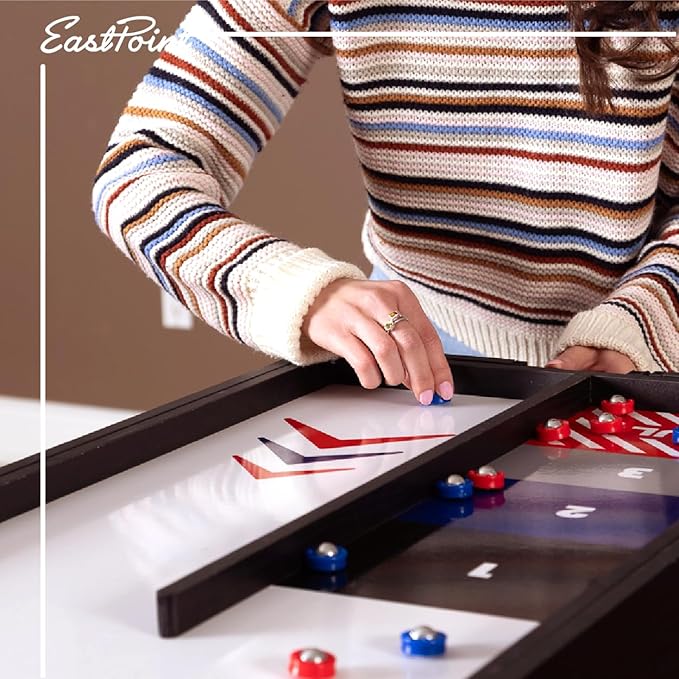 EastPoint 4-in-1 Tabletop Game Set: Play Puck Battle, Air Hockey, Curling, and Shuffleboard - Fun Gift for Friends and Family