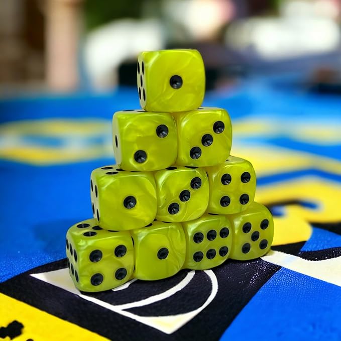 Luck Lab 10 Piece D6 Dice Pack - Acrylic Dice for RPG MTG DND Dice Table Games and Board Games (Neon Pearl with Black Pips)