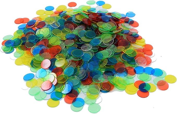 Regal Bingo Plastic Bingo Chips 1000 Pcs - Clear Transparent Counters Game Chips Set for Board Game - Fun Bingo Night - 3/4 Inch Assorted Colors