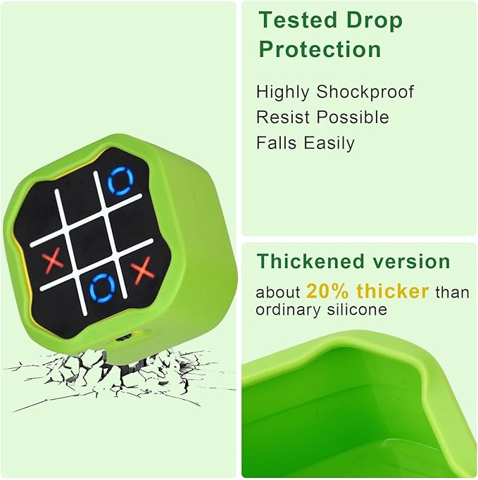 YouKnow Silicone Case Compatible with GiiKER Tic Tac Toe Bolt Game 3-in-1 Handheld Puzzle Game Console, Fidget Toys Board Games Cover for Kids and Adults (Case Only) (Green)