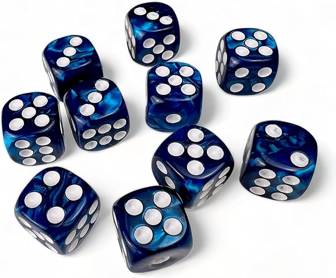 Luck Lab 10 Piece D6 Dice Pack - 16 mm Acrylic Six Sided Dice for RPG MTG DND Dice Table Games and Board Games (Blue Pearl)