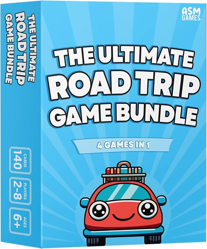 The Ultimate Road Trip Game Bundle, a 4-in-1 Car Game for Kids and Adults, Filled with Must-Have Travel Activities and Road Trip Activities