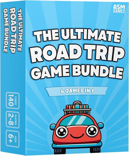 The Ultimate Road Trip Game Bundle, a 4-in-1 Car Game for Kids and Adults, Filled with Must-Have Travel Activities and Road Trip Activities