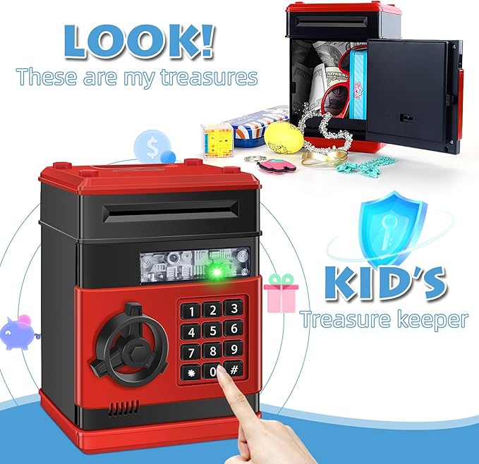 Piggy Bank for Kids, Money Bank Toys for Ages 6 7 8 10 11 12 13, Electronic Cash Coin Money Saving Box， Birthday for 8 9 10 Year Old Boys Girls