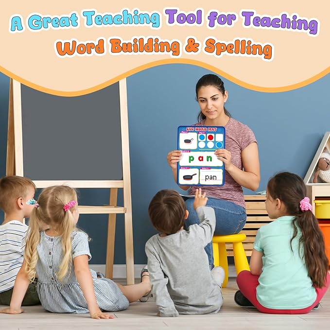 CVC Word Games Phonics Games, Magnetic Dry Erase Board, Refrigerator Fridge Magnets for Kids, Toddler Alphabet Learning Toys ABC Letter Games, Speech Therapy Spelling Reading Games