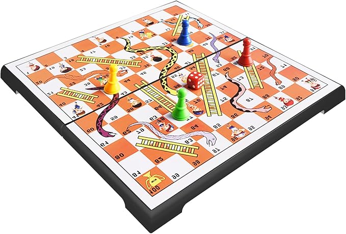 Magnetic Folding Snakes & Ladders Game Set 11.8 inch Portable Family Fun Board Game for All Ages-in Storage（Large Size 30x30cm ）