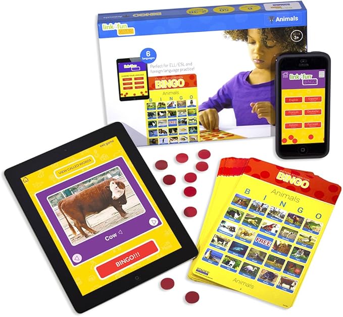 Stages Learning Materials Link4fun Real Photo Animal Bingo Game for Family, Preschool, Kindergarten, Elementary Education: 36 Picture Cards and App