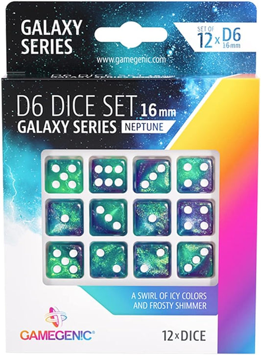 Gamegenic Galaxy Series Neptune D6 Dice Set | Set of 12 Six-Sided Dice | Premium Quality Resin Dice for Dice Games, Board Games and Card Games | Cosmic Glittering Design | Made by Gamegenic
