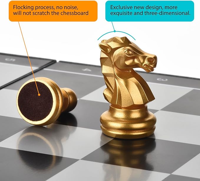 Chess Set with Magnetic Travel Folding Chess Board and 2 Extra Queens, Educational Toys for Kids and Adults