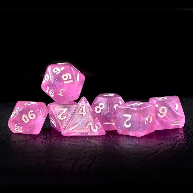 Moonstone 10mm Mini DND Dice Set for MTG RPG Dungeons and Dragons Role Playing Game, Moonstone Pink Color