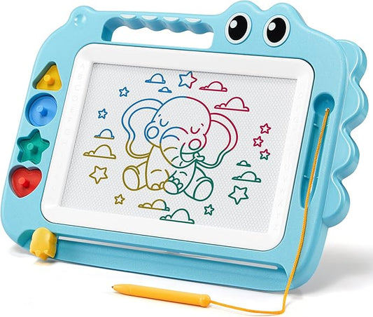 SGILE Toys for Kids, Magnetic Drawing Board for Early Learning, Color Erasable Doodle Writing Pad Gift for Baby Girls Boys, Painting Sketch Pad with Four Stamps for 3 4 5 Year Old Toddlers, Blue