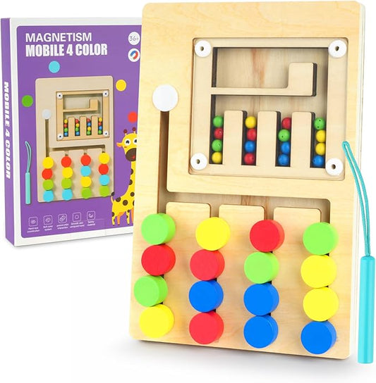 Wooden Color Matching Puzzle Toys Montessori Toys for 3+ Years Old Brain Teasers Game Develop Minds Board Game Travel Activity for Boy Girl Ideal Christmas Birthday Gifts(4 Color)