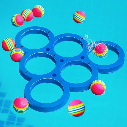 Hiboom Pool Game with Score, Combo Foam Pool Floats with 10 Colorful Tossing Balls, Toss Game Swimming Party Toys Accessories for Family Par, Dive Rings(Triangle)