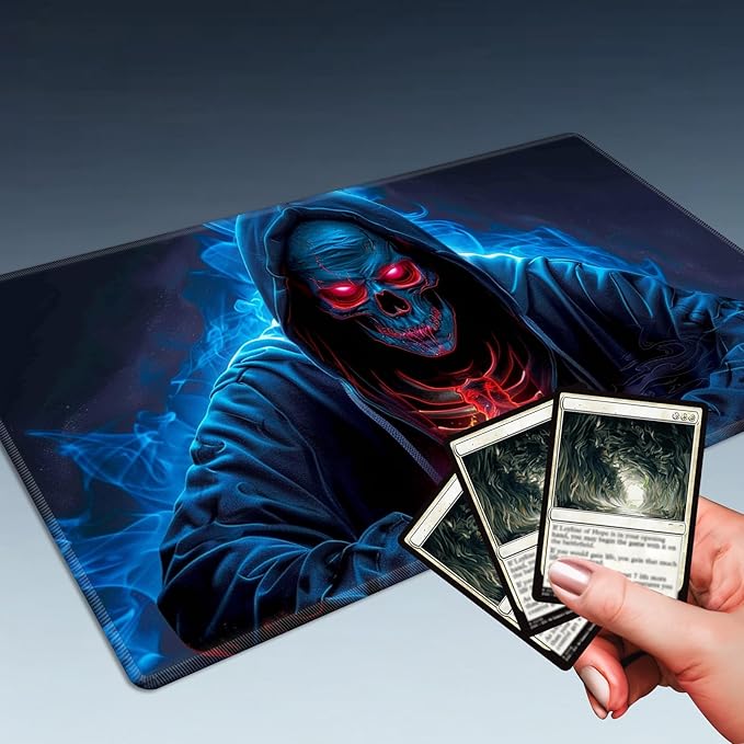 MTG Playmat Size 23.6x13.8in with Storage Bags Portable Playmat TCG and Board Game Mat for Cards Rubber Base Slip-Resistant Mousepad Desk Mat (Death Skull,No with Zone)