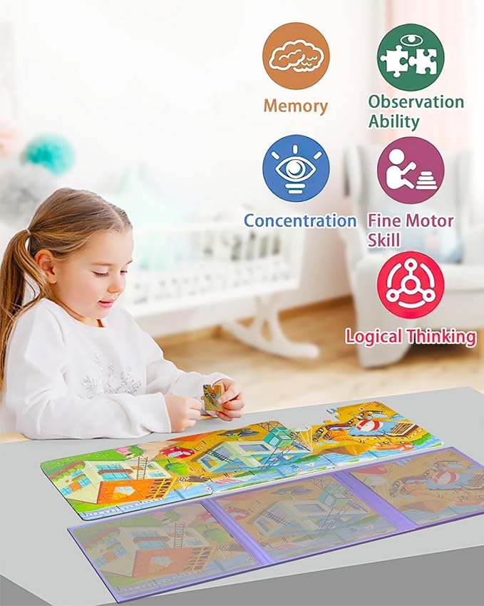 Magnetic Puzzles for Toddlers, 37 Pieces Travel Puzzles Game Magnetic Jigsaw Puzzle Magnet Puzzle Book for Kids Car Traffic Activities Toy for Boys and Girls 3-5 Year Old (Building)