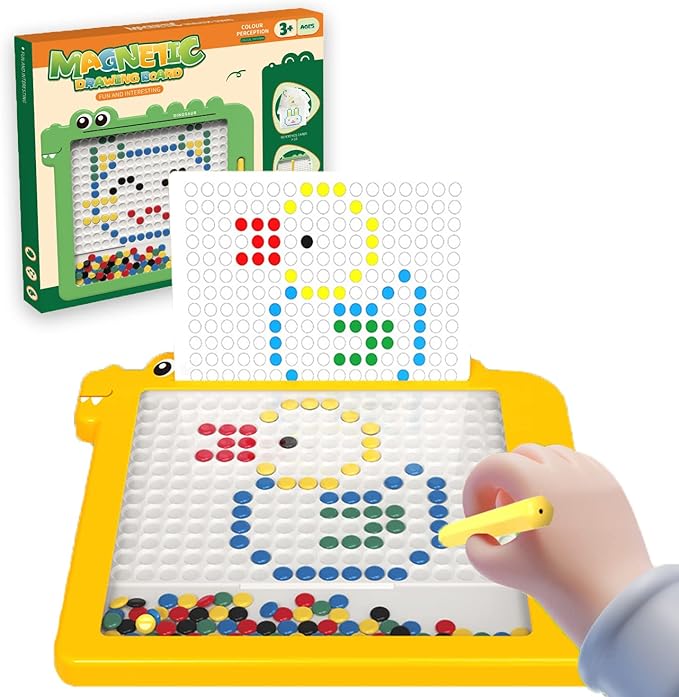 Magnetic Dots Board for Kids Toddlers, Magnetic Drawing Board with Magnetic Pen, Magnetic Dot Art, Montessori Educational Traveling Toy for 2 3 4 5 6 Years Old, 13.4” (Yellow)