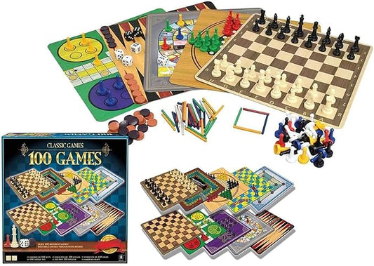 Classic Games, Enjoy 100 Different Games, Includes 5 Double-Sided Playing Boards, Fun for Children and Adults, For Ages 3 and up