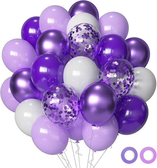 Purple Balloons Metallic Purple Balloon, 50 Pcs 12inch Lavender Lilac Purple Confetti Latex Balloons for Birthday Baby Shower Bridal Shower Wedding Party Decorations