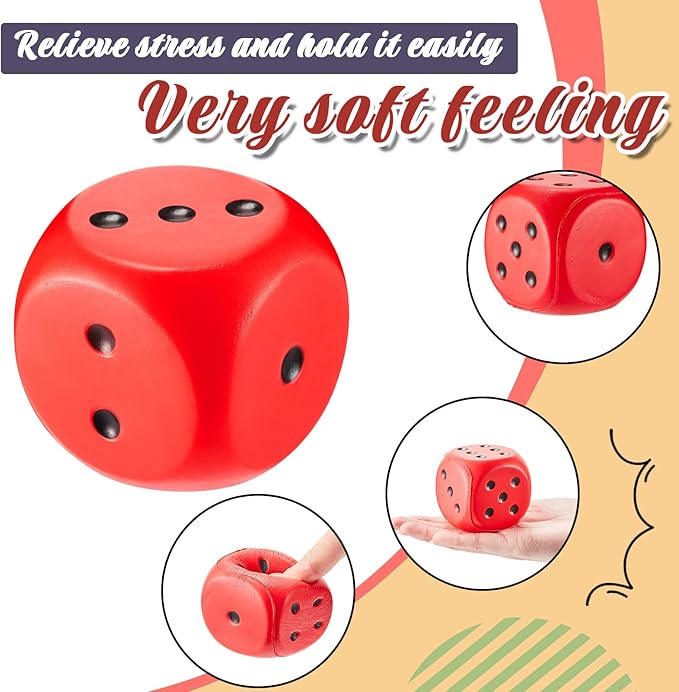 Zomiboo 2 Pcs Large Foam Dice Stress Balls Soft Jumbo 6 Sided Giant Dice Educational Learning Squeeze Anxiety Relieve Toy Gifts for Adults Kids Board Game Classroom(Red, Green,2.3 Inch)
