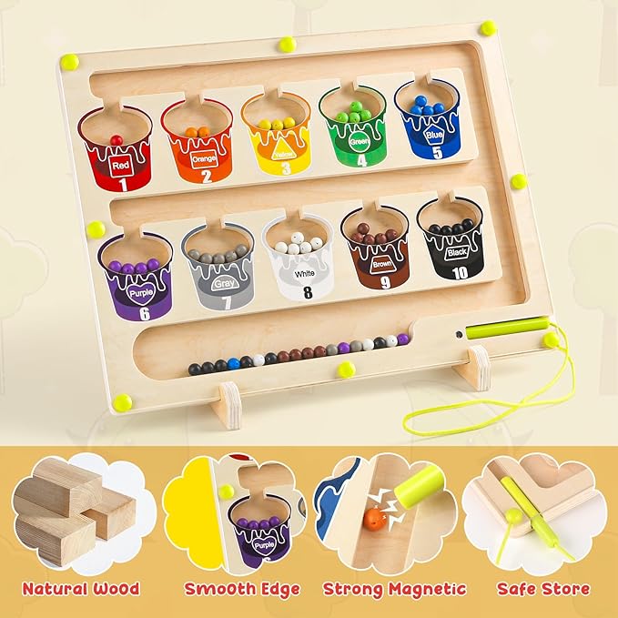 Magnetic Color and Number Maze, Montessori Magnet Puzzles Board Toys for Kids, Education Counting & Matching for Preschool Learning Activities, Travel Toys for Toddlers Fine Motor Skills