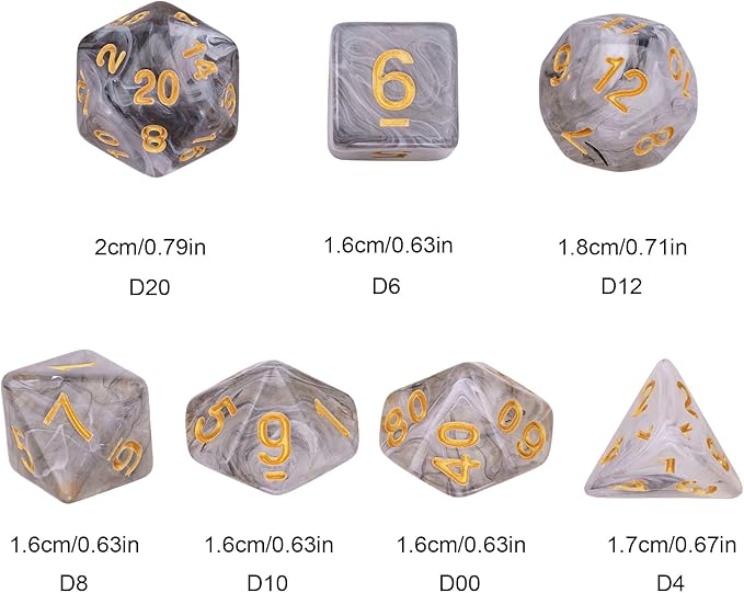 7-Die DND Dice Set Polyhedral Dice Set with a Leather Dice Bag, D&D Dice Set for Dungeons and Dragons, RPG Table Games (Transparent Black Mix White)