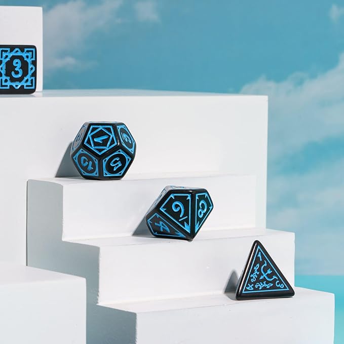 DND Dice Set -D&D Polyhedral Dice (7 Pcs) Druid Dice with Leather Dice Bag for Dungeons and Dragons Role Playing Dice Games RPGs(Druid - Black Blue)