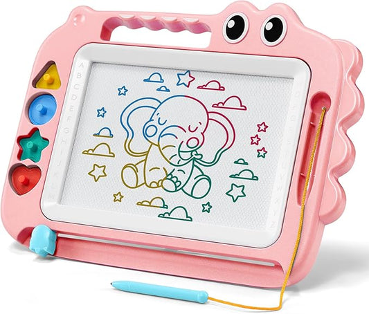 SGILE Toys for Kids, Magnetic Drawing Board for Early Learning, Color Erasable Doodle Writing Pad Gift for Baby Girls Boys, Painting Sketch Pad with Four Stamps for 3 4 5 Year Old Toddlers, Pink