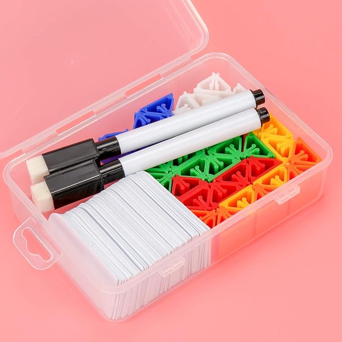 Meetory 45-Piece Blank Game Board Markers, 35-Piece Game Card Stands, 2 Black Pens, Plastic Token Cards, 7 Multi-Color Card Stands for Party Favor