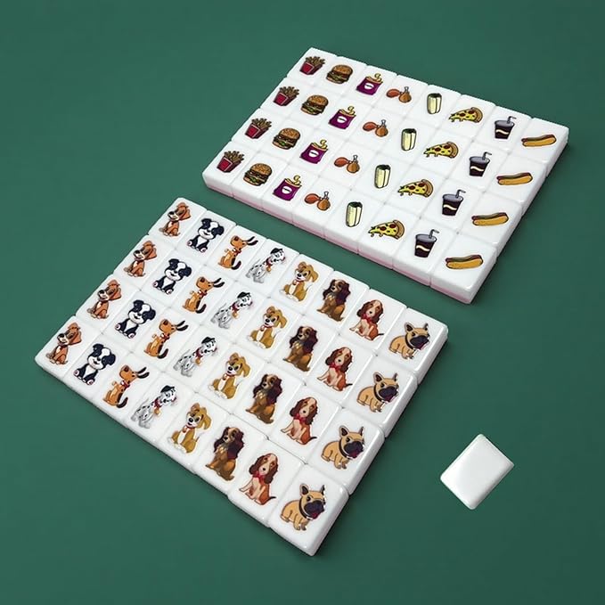Seaside Escape Game Blocks, Mahjong Tile Game Sets with 65 Tiles 38mm Pet and Food Pattern with Bag.