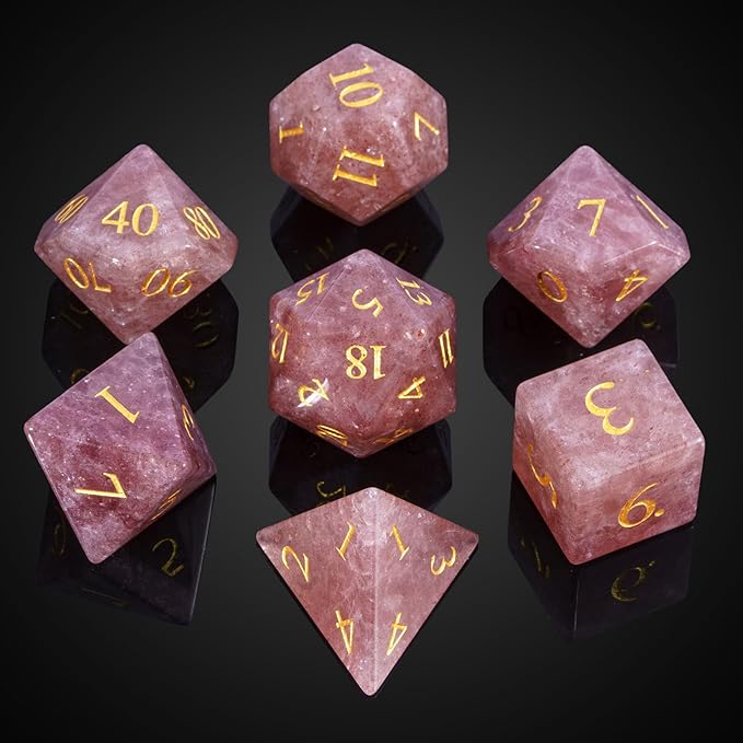 UDIXI Strawberry Quartz Gemstone Dice Set, Stone DND Dice Set for Dungeons and Dragons, D&D Dice for Role Playing Games (Strawberry Quartz)