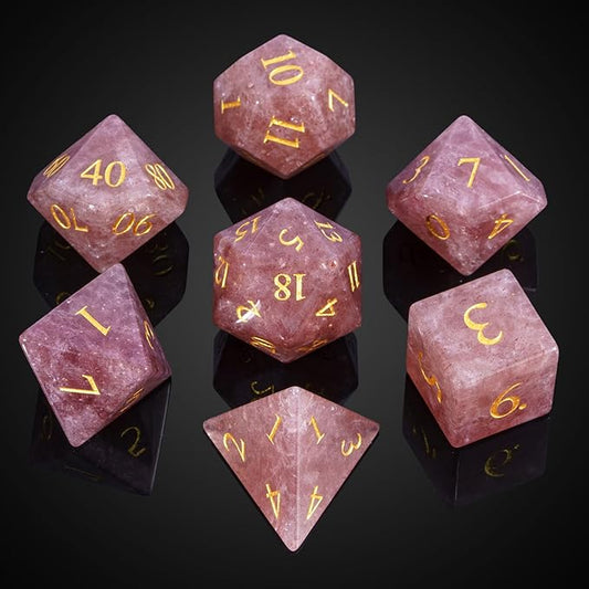 UDIXI Strawberry Quartz Gemstone Dice Set, Stone DND Dice Set for Dungeons and Dragons, D&D Dice for Role Playing Games (Strawberry Quartz)