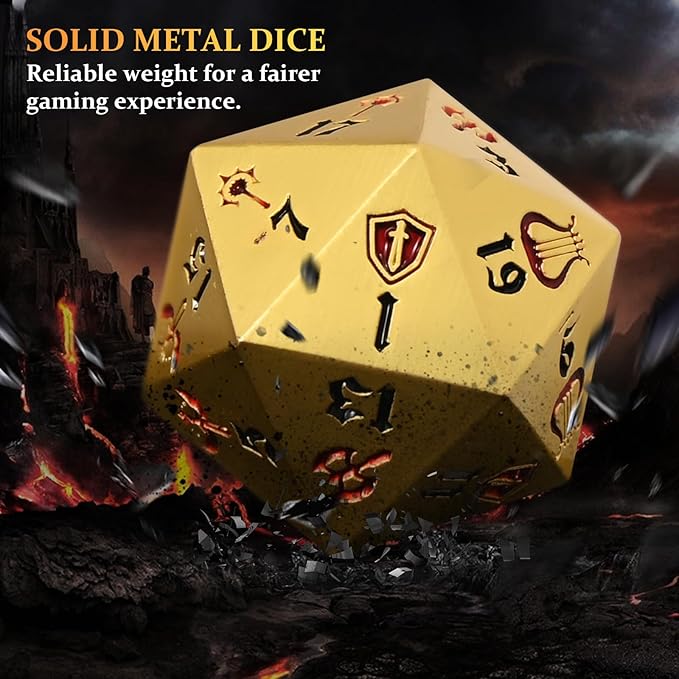 7PCS Metal Dice Set for Dungeons and Dragons,Class Icons Dice,Role Playing Board Games Accessories (Brass)