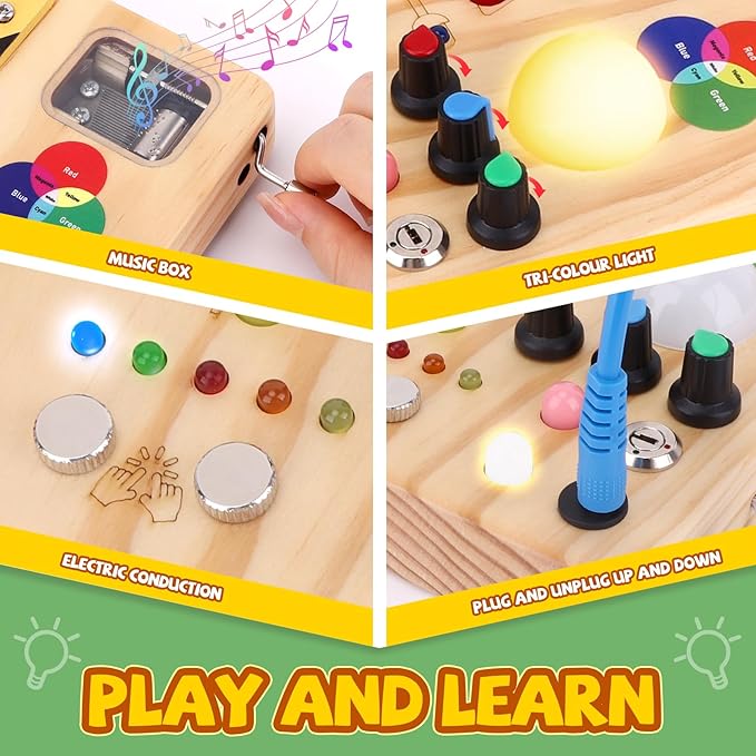 Busy Board,Montessori Toys for 1-3 Years Old, Wooden Toddler Toys, Autism Sensory Travel Toy, Ideal Gift for 1+ Year Old Boys (Busy Board v4)
