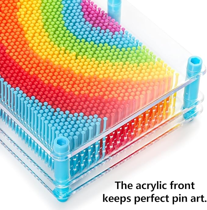 Hacaroa 3 Pack 3D Pin Art Toy, Rainbow Plastic Pin Art Board Sensory Toys, Pin Impression Sculpture Needle Toy for Autistic Children, Kids, Adults, 3 Sizes