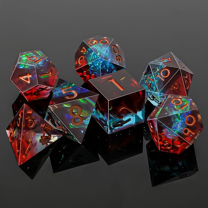 DND Dice Set Sharp Edge Dice Set 7 Piece DND polyhedral Dice Numbers with Gold Leaf Exquisite Tin Box Packaging,Ideal for Dungeons & Dragons RPG and Board Games (Red and Blue)