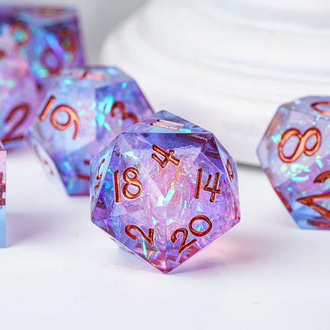 7PCS DND Dice Set,Transparent Sharp Edge Dice Set D&D RPG Polyhedral Die,for Dungeons and Dragons TTRPG Games Roleplaying Games Pathfinder,with Gift Box(Pink with Blue)